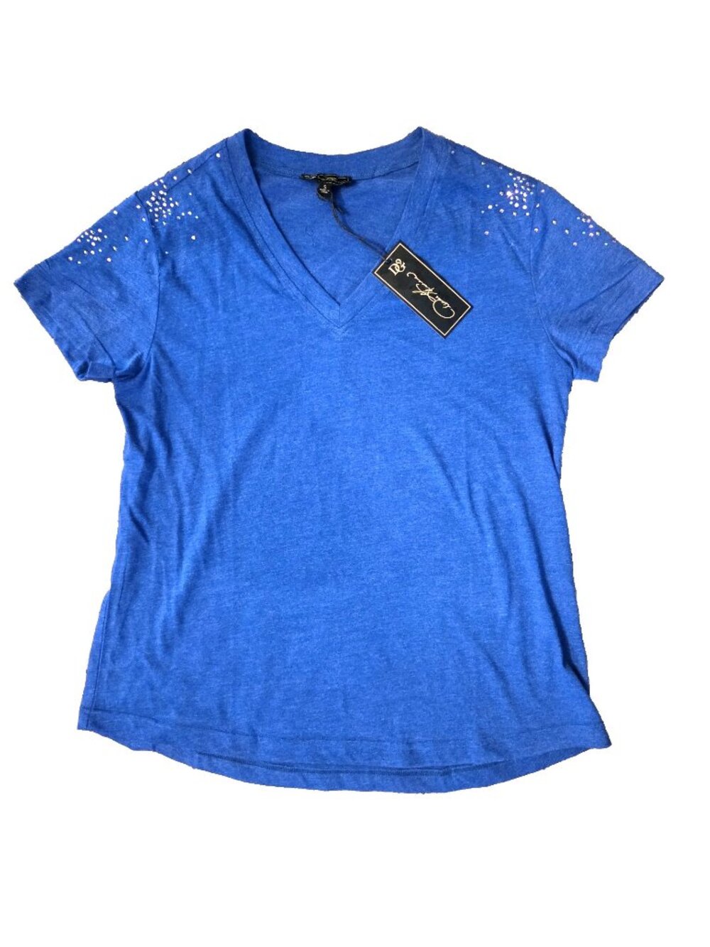 Size Small Blue T Shirt NEW Sparkly Shoulders DG2 by Diane Gilman Embellished